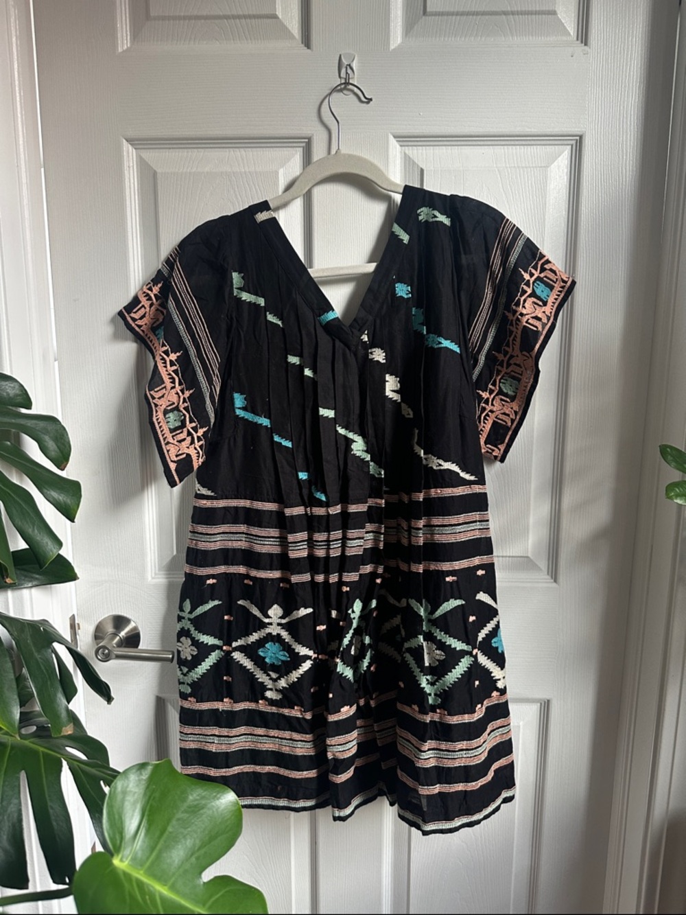 Free People Embroidered Black Boho Mini Dress Small
